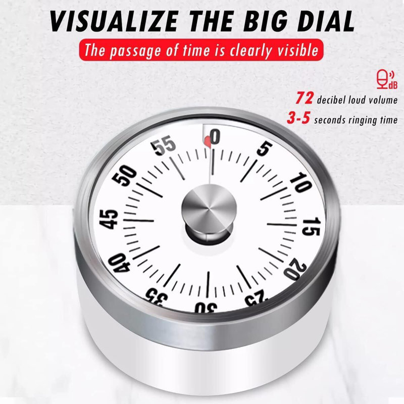 Magnetic Stainless Steel Mechanical Kitchen Timer with 60-Minute Countdown for Cooking and Baking