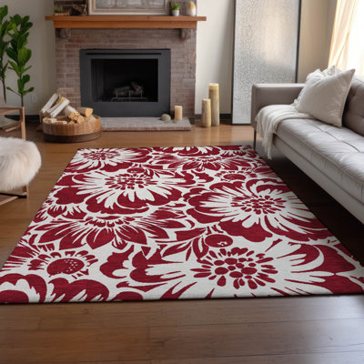 Premium Machine Washable Cerrito AMF551 Burgundy Rug