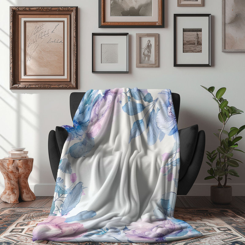 Delicate Blossom Patterns - 1 Piece Premium Blanket, Queen