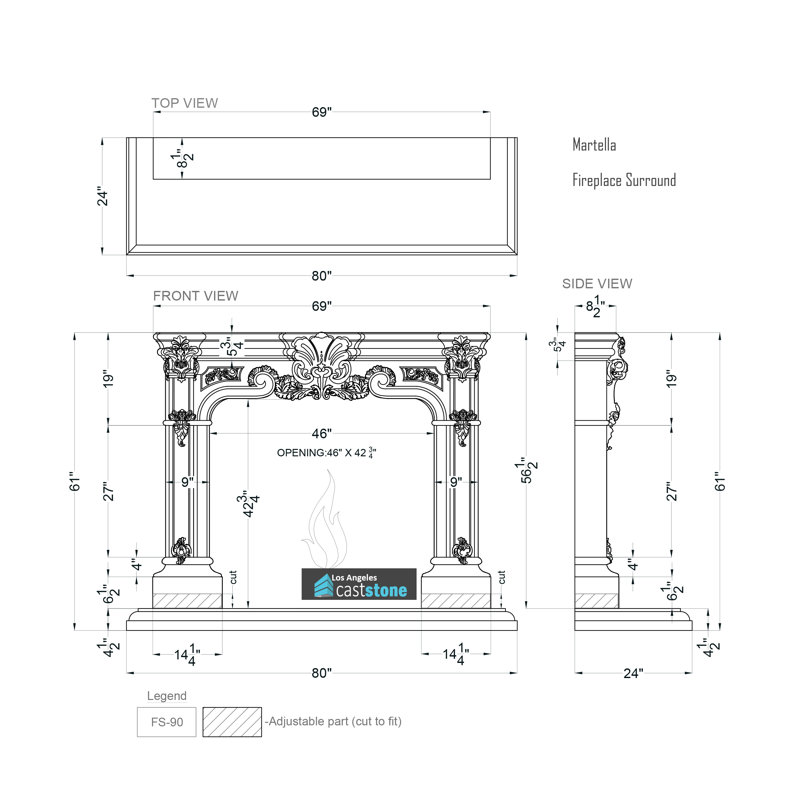 Martella Fireplace Surround, Acid Wash Gray