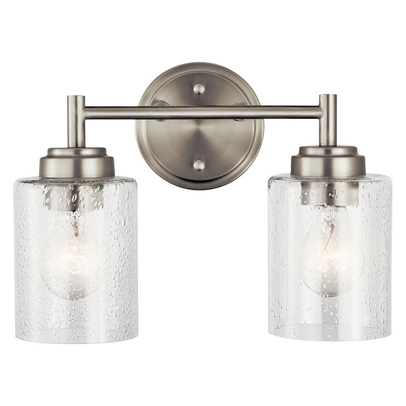 Brushed Nickel 2-Light Vanity with Clear Seeded Glass Shades