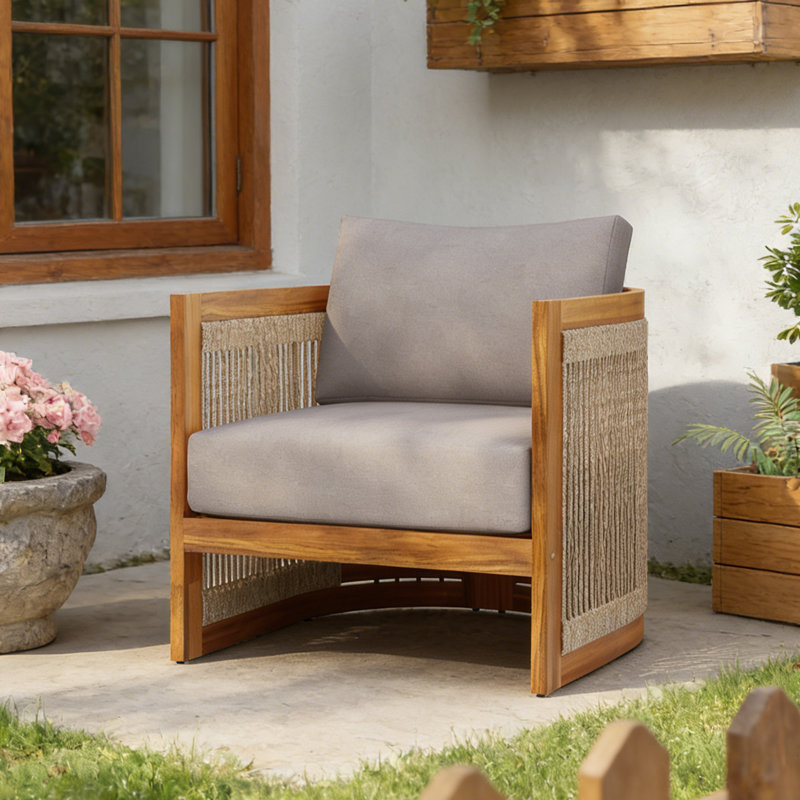 Chaise longue d'extérieur en bois d'acacia avec coussins