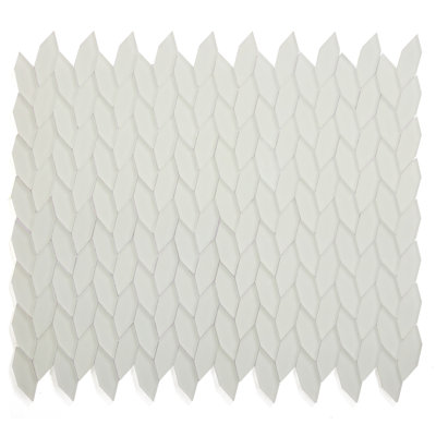 Art Deco White 12 in. x 12 in. Hexagon Leaves Glass Mosaic Wall Tile