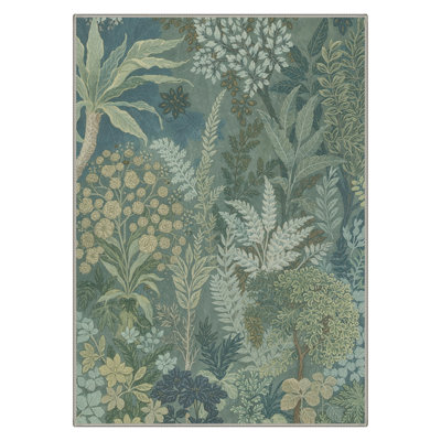 Verdure Floral Botanical Foliage Machine Washable Green Indoor Area Rug with Non-Slip Backing / Sage