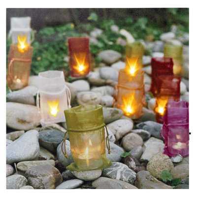 LED Lighted Flickering Garden Party Colorful Candle Bags Canvas Wall Art 11.75" x 11.75"