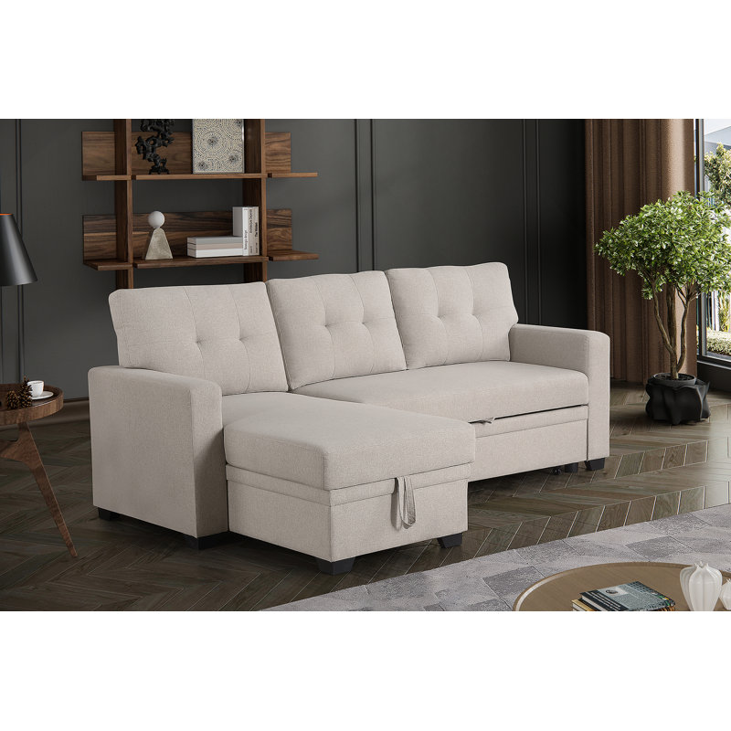 Canapé modulaire convertible rembourré avec méridienne coulissante, Lin beige
