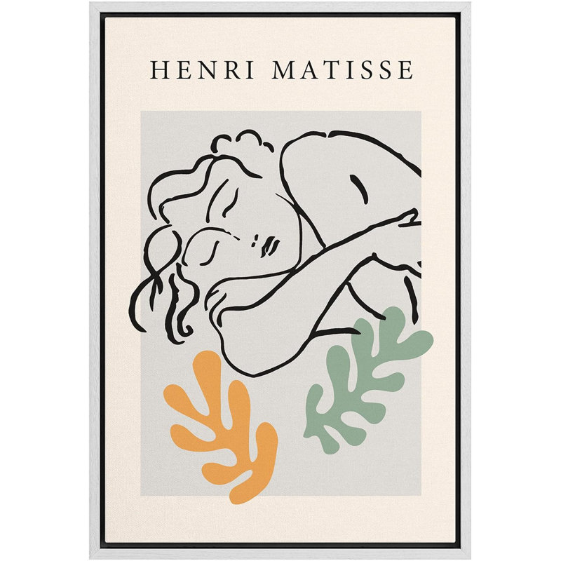 «Classing Artwork Sleeping Woman With Plants» par Matisse, Cadre blanc, H 36 po x l 24 po x P 1,5 po