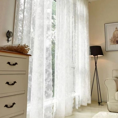 2pcs Flowing Lace Curtains, A Pair Of Pure Curtains For Window Privacy, Light Filtering And Beautiful Decoration, Perfect For Living Room Or Kitchen, Transparent Lace Curtains