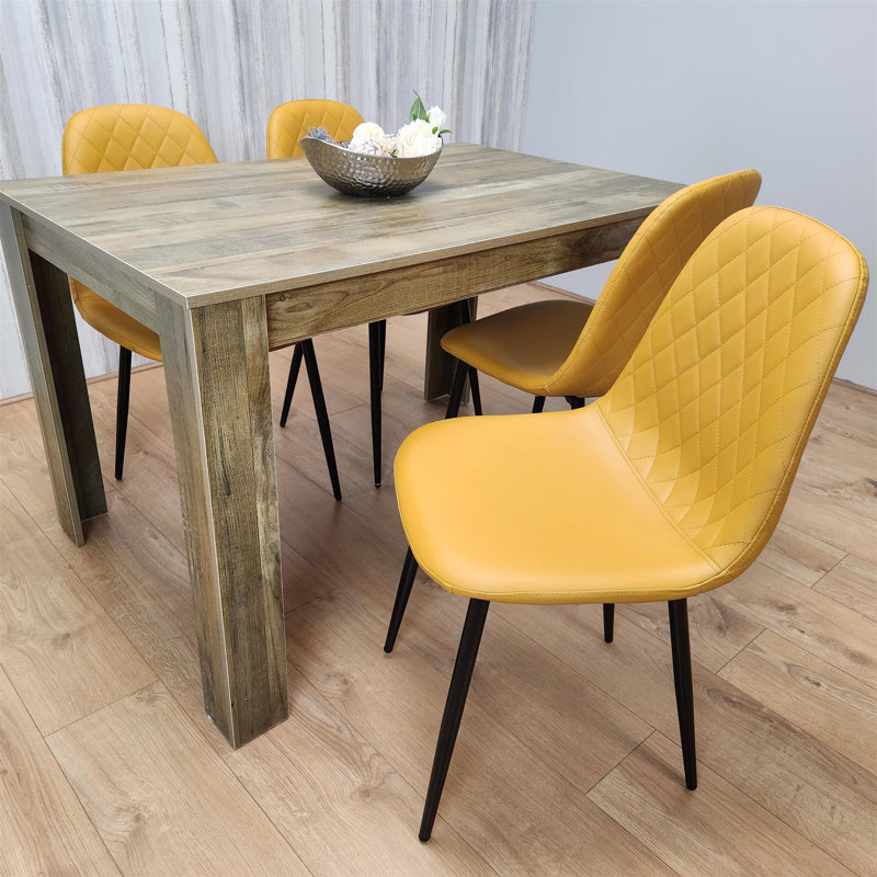Aghaboy 4 - Person Dining Set, Natural, 75cm H x 117cm W x 77cm D, Mustard