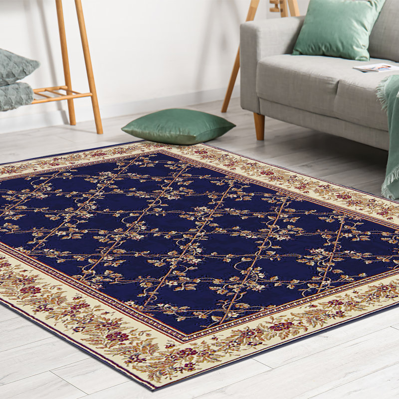 Tapis traditionnel bleu marine à motif oriental de style treillis, Rectangulaire 3 pi 3 po x 5 pi 4 po