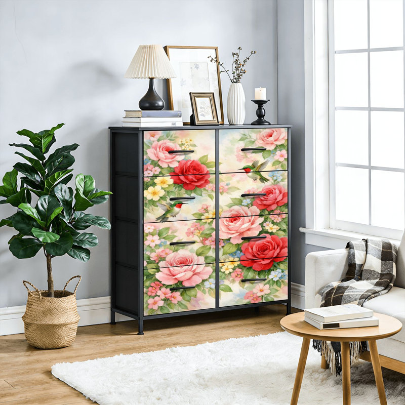  Commode 8 tiroirs Hummingbirds Roses Soft Pastel Garden