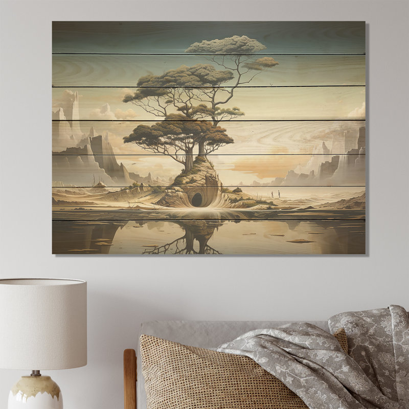 Paysage surréel surréalisme III - Paysage abstrait sur bois, H 34 po x l 44 po x P 0,78 po