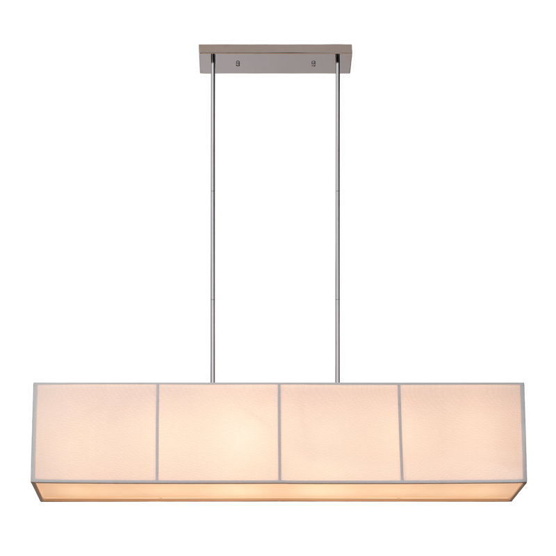 Wanakah 48-Inch 6 - Light Kitchen Island Linear Chandelier Textured Linen White Shade Reflector bottom