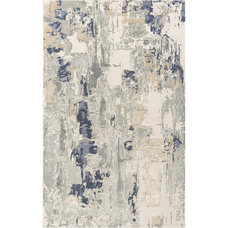Tapis beige / gris / bleu marine Quinlan Lux, Rectangle 9 pi 11 po x 14 pi 1 po