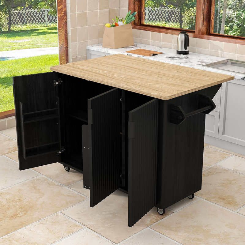 Îlot de cuisine Mid-Century avec rangement réglable Mid-Century, Bois de frêne noir