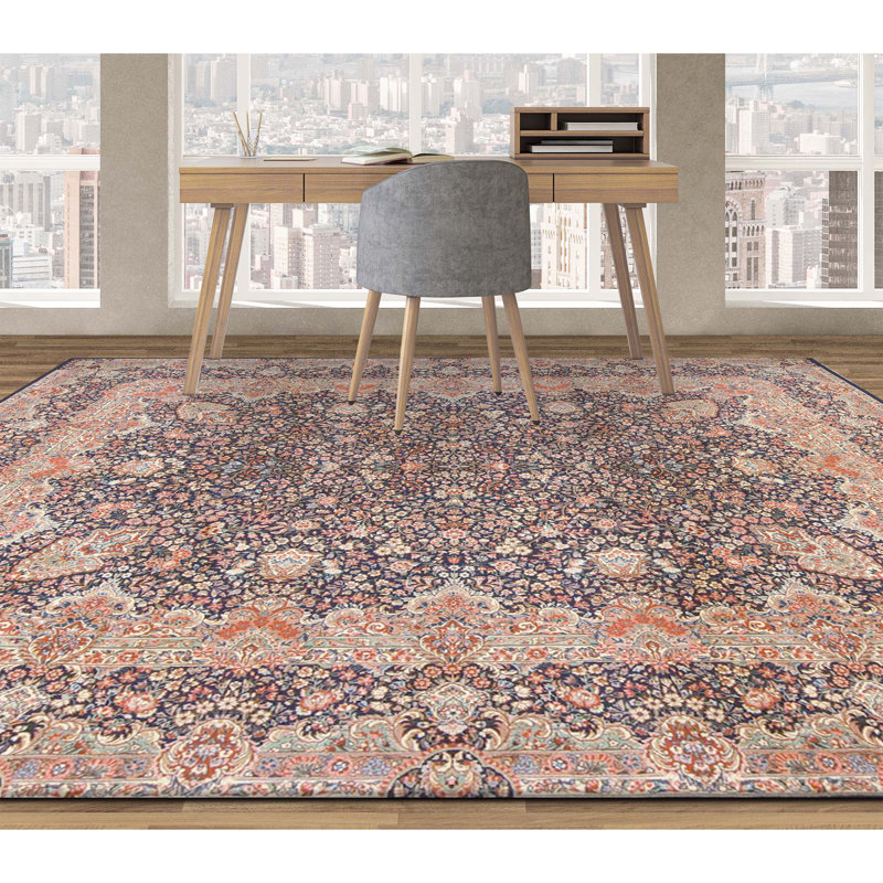 Tapis bleu marine de haute qualité noué à la main
