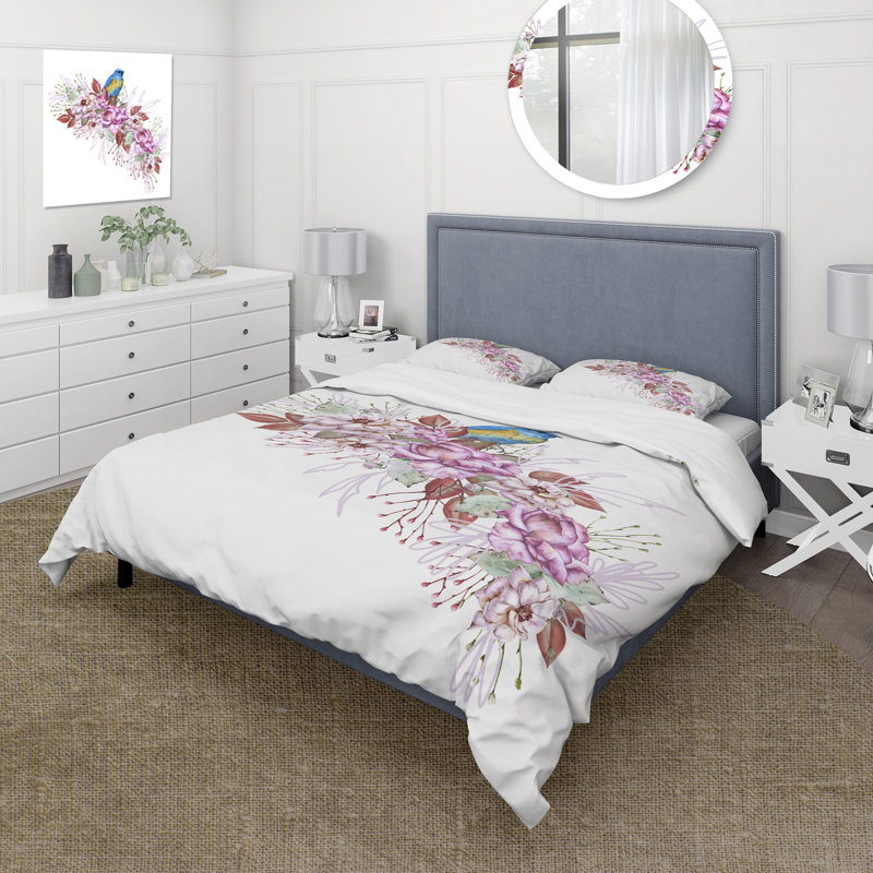 Ensemble de housse de couette en microfibre mauve / vert / vermillon, Housse de couette simple + 1 taie décorative stan
