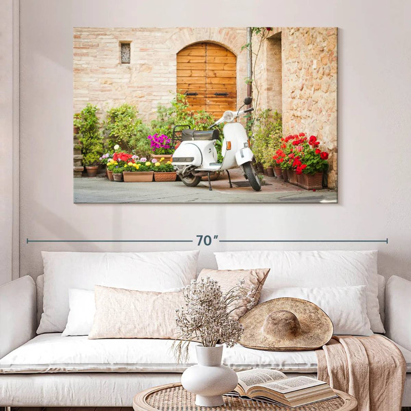 Mehar White Vespa Scooter, 34" H x 51" W