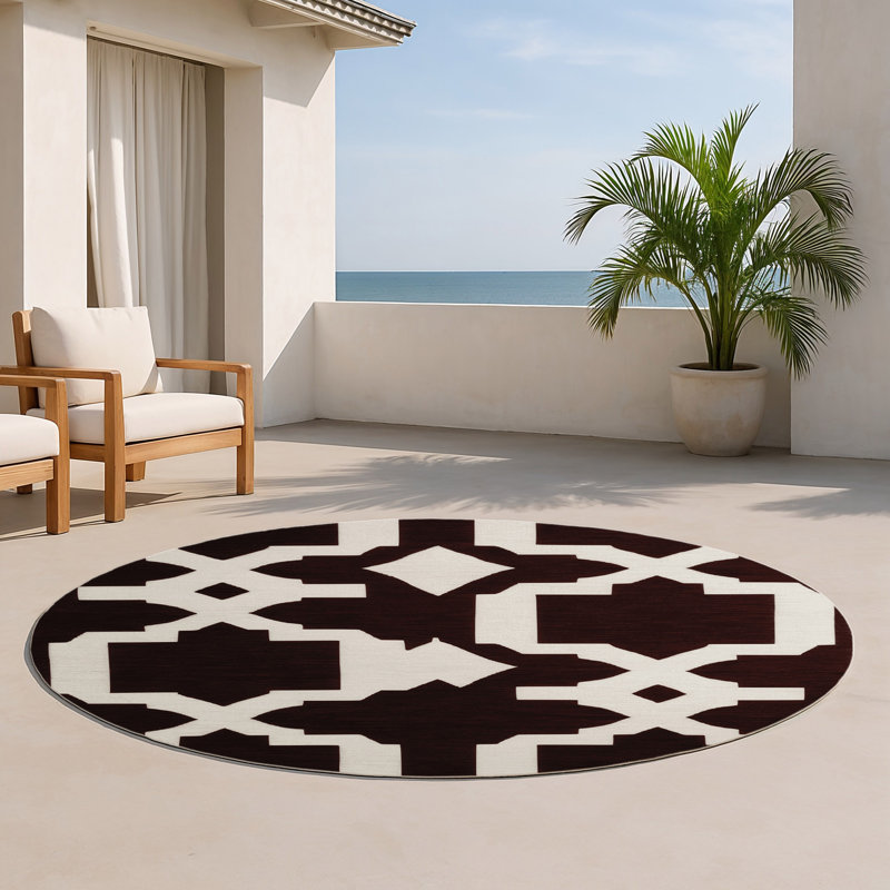 Tapis noir intérieur et extérieur Trellis, Rond 5 pi