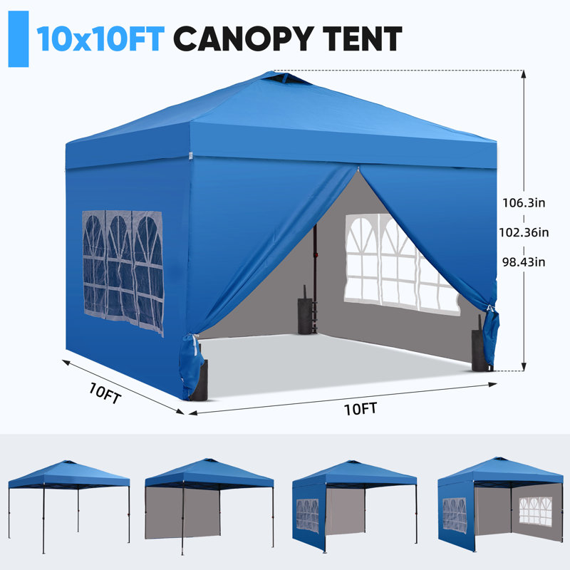 One-Push Set Up Canopy Tents, 10 (ft.) x 10 (ft.), Blue