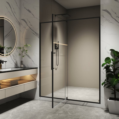 74"H Pivot Shower Door With 5/16" Tempered Glass And Brushed Nickel Finish, Opening Out Stopping At 105 Degrees, Simple Setup Basic Tools, 4 - Inch Adjustment For Various Sizes, 304 Stainless Steel