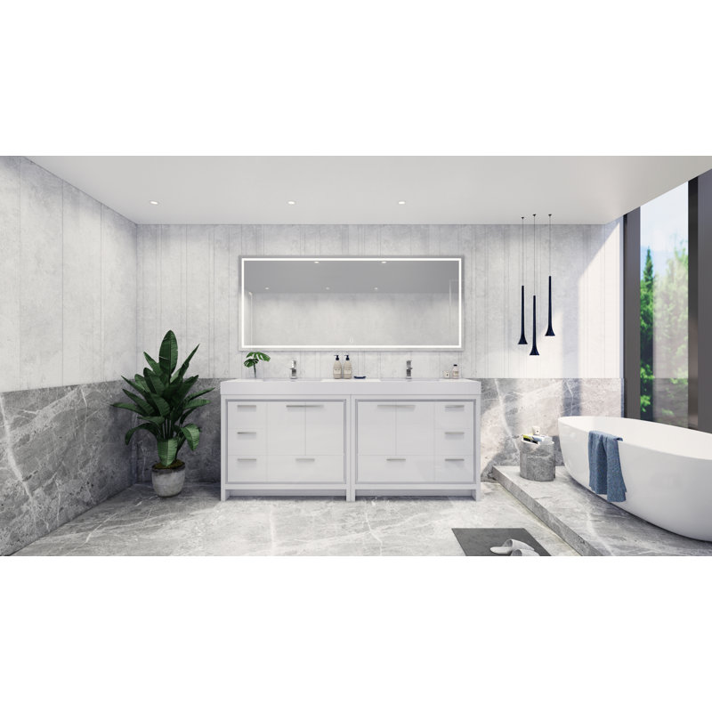 Ensemble de meuble-lavabo double 83 po Marche, Blanc lustré, Chrome