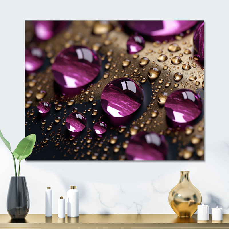 Décoration murale rose en métal, décor de fleur mauve avec gouttes de pluie - Rose mauve avec gouttes de pluie