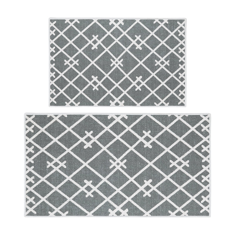 Eneyda Geometric Non-Skid Kitchen Mat, Dark Gray