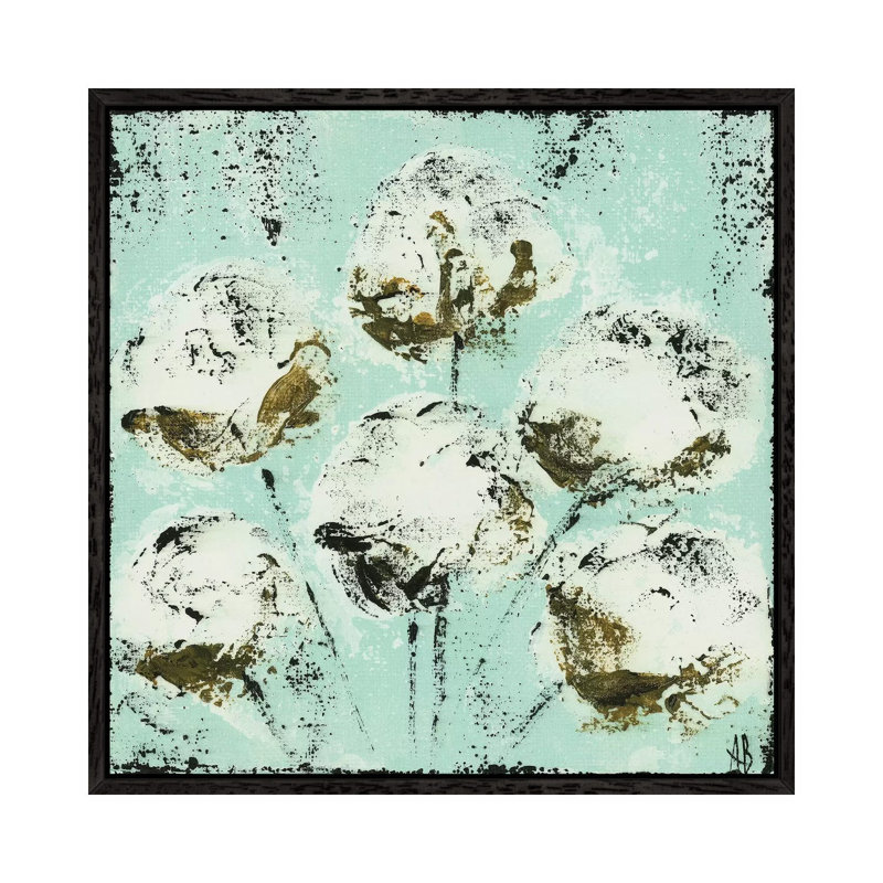 Blue Cotton Stems by Ashley Bradley - Print on Canvas, Black Framed, 93.98 cm H x 93.98 cm W