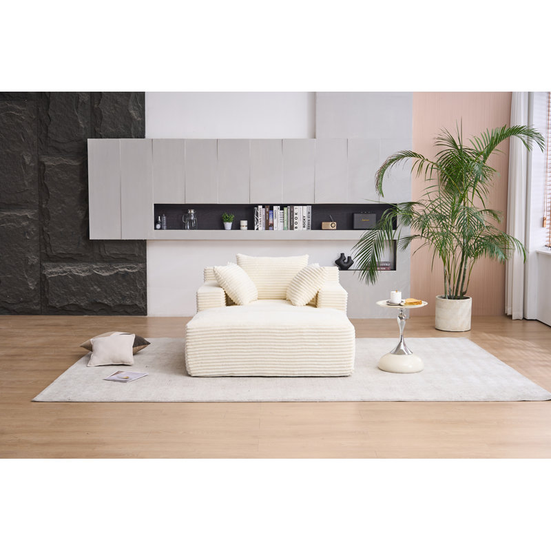 Canapé-lit moderne rembourré à assise profonde en velours côtelé, Beige