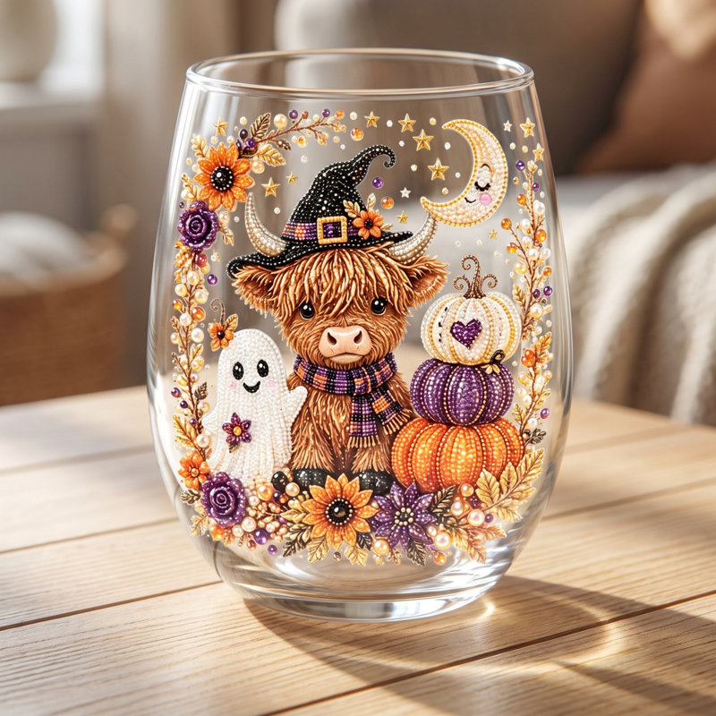 Décoration d'Halloween : Verre à vin sans pied, autocollant fantôme 2D, citrouille et sorcière, gobelet transparent sur le thème de l'automne pour cocktails