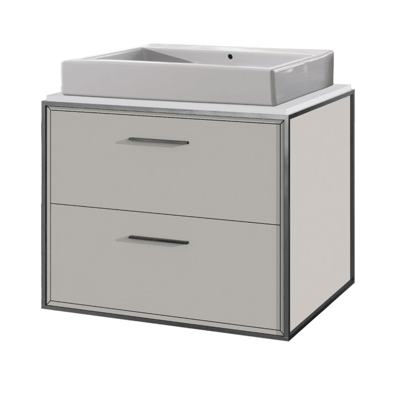 Linea 24" Vessel Vanity, Brushed Stainless Steel, Cloud, Wall Mount