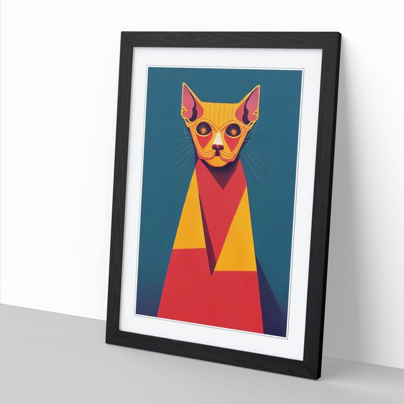 Sphynx Cat Soviet Art - Single Picture Frame Print, 34cm H x 25cm W x 2cm D, Oak