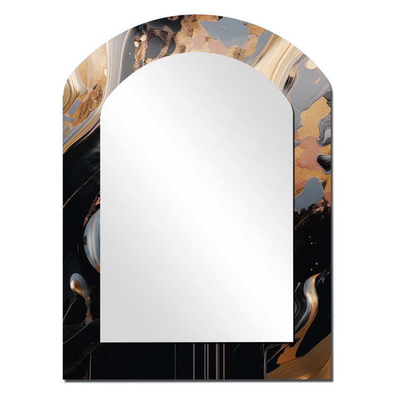 Gold And Black Marble Mirage III - Gold Arch Wall Mirror Decor, 34" x 25"