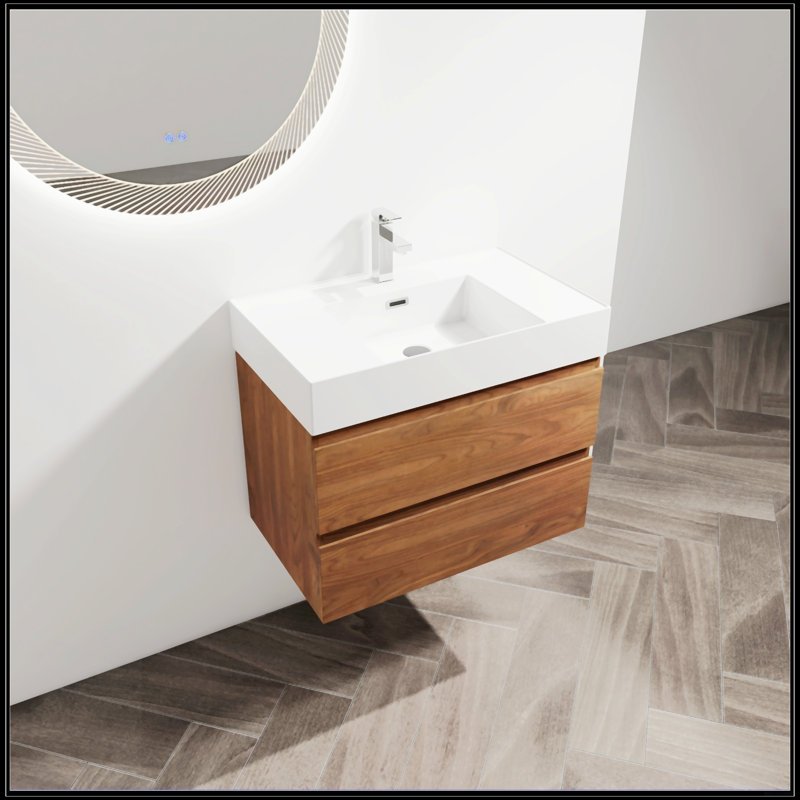 Meuble-lavabo mural 30 po avec lavabo en résine, 30", Chêne brun