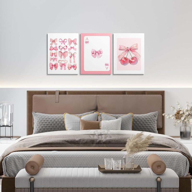3 Piece Wrapped Canvas Print, Pink