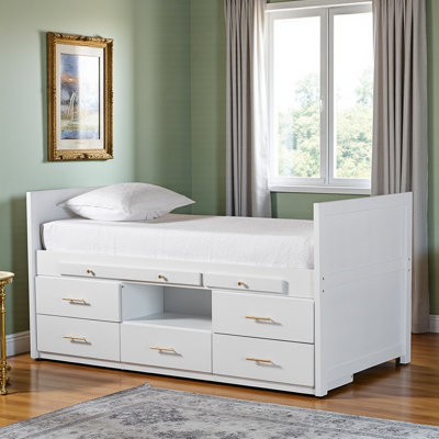 Lit simple à 5 tiroirs avec bureau coulissant Maybelle, H 38,86 po x l 77,35 po x L 42,22 po