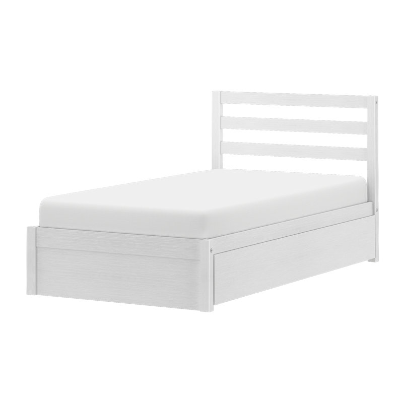 Lit simple Bear avec lit gigogne Bear, blanc brossé, Twin, Brushed White