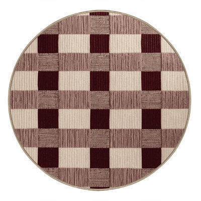 Machine Washable Checkered Brown Area Rug