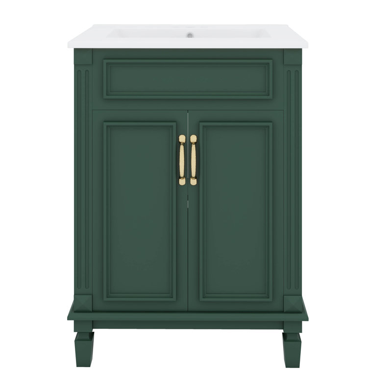 Meuble-lavabo 24 po avec lavabo en céramique, double porte, Vert