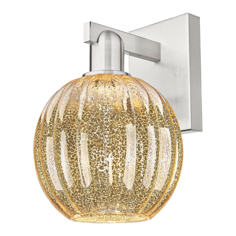 Ruvalcaba - 1 Light Globe Shade Wall Mount Sconce, Mercury, Brushed Satin Nickel