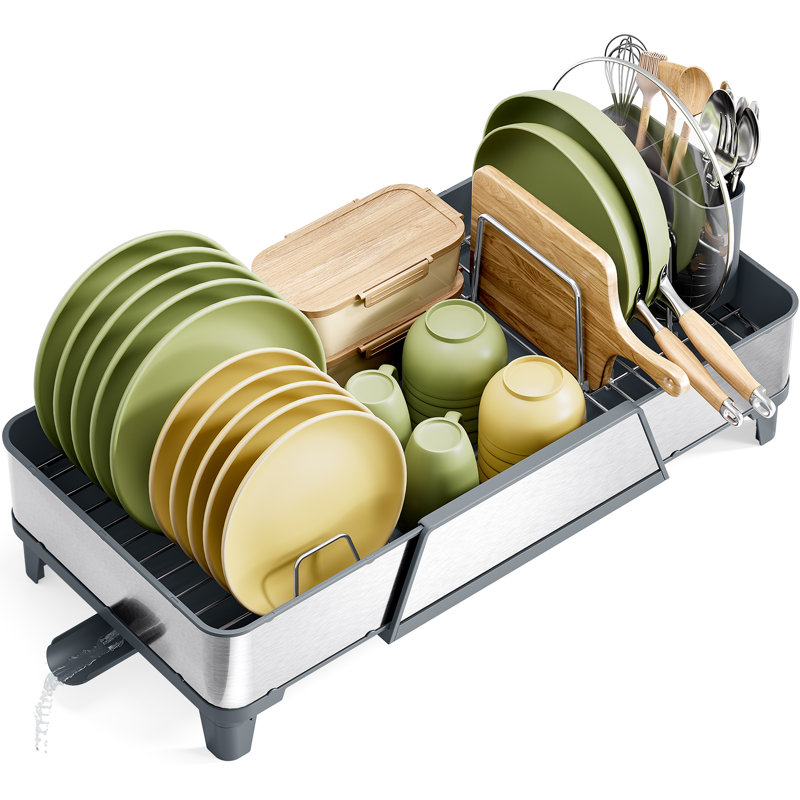 Expandable Dish Drying Rack, Extra Large Dish Rack for Kitchen Counter, Stainless Steel Dish Drying Rack, Foldable Dishes Drainer