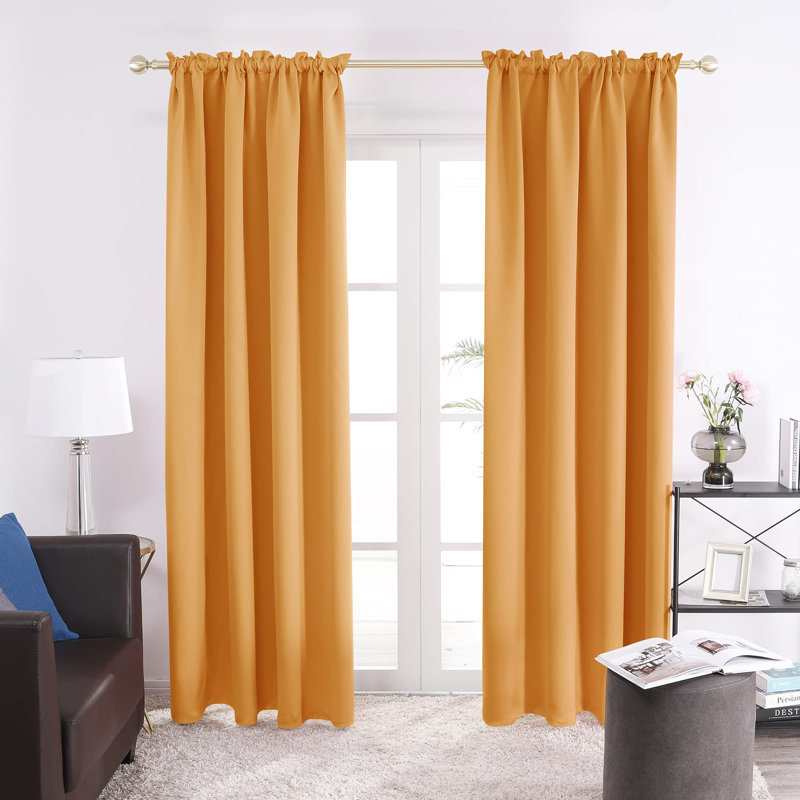 Room Darkening Rod Pocket Thermal Insulated Blackout Curtains (Set of 2), 42" W x 84" L, Flame Orange