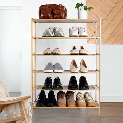 6 Tier Bamboo Shoe Rack For Closet, Free Standing Shoe Racks, Stackable Shoes Rack Organizer