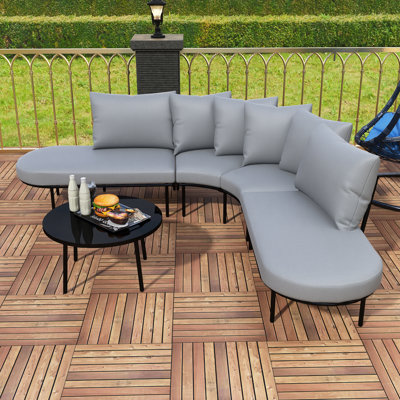 Ensemble de canapé d'extérieur courbé demi-lune pour patio avec table basse