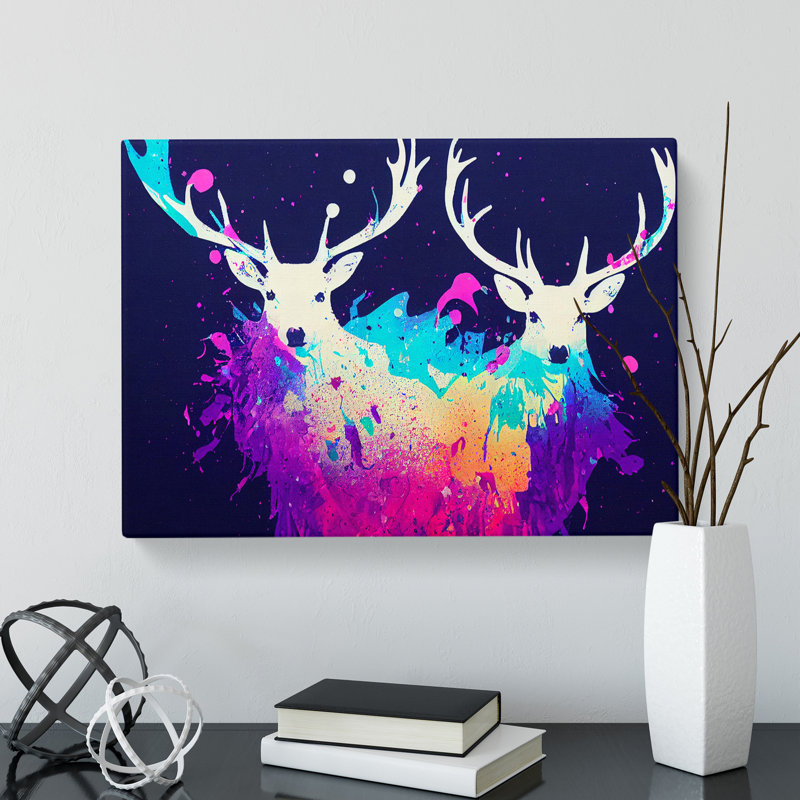 Stag Deer Splash Vol.5 Abstract - Wrapped Canvas, 40cm H x 60cm W x 3cm D