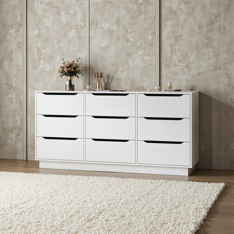 Commode blanche à 9 tiroirs 62,99 po - Rangement maximal et fonctionnalité moderne