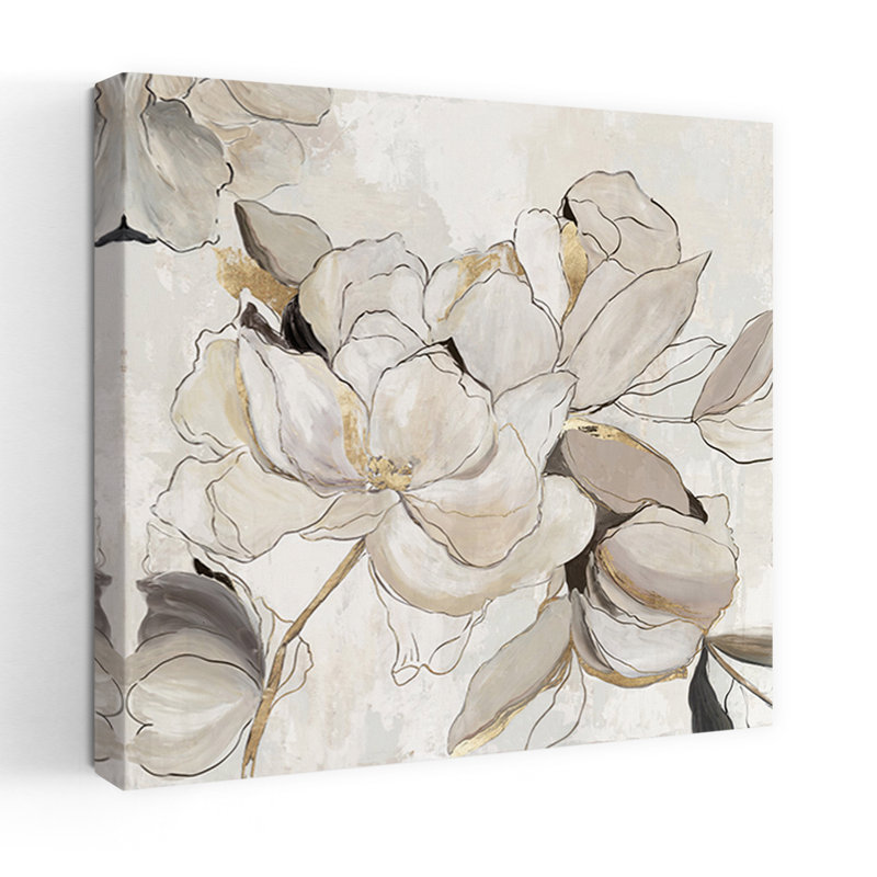 «Whispers Of Blossoms I», art floral délicat et abstrait, H 18 po x l 18 po