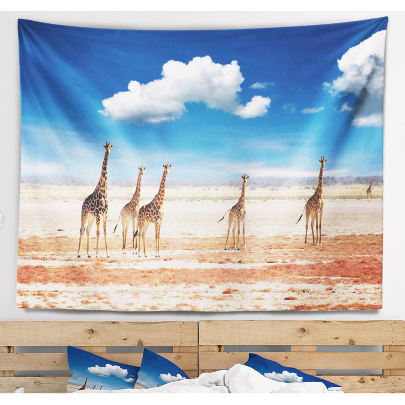 Troupeau de girafes tapisserie du parc national d'etosha, H 32 po x l 39 po