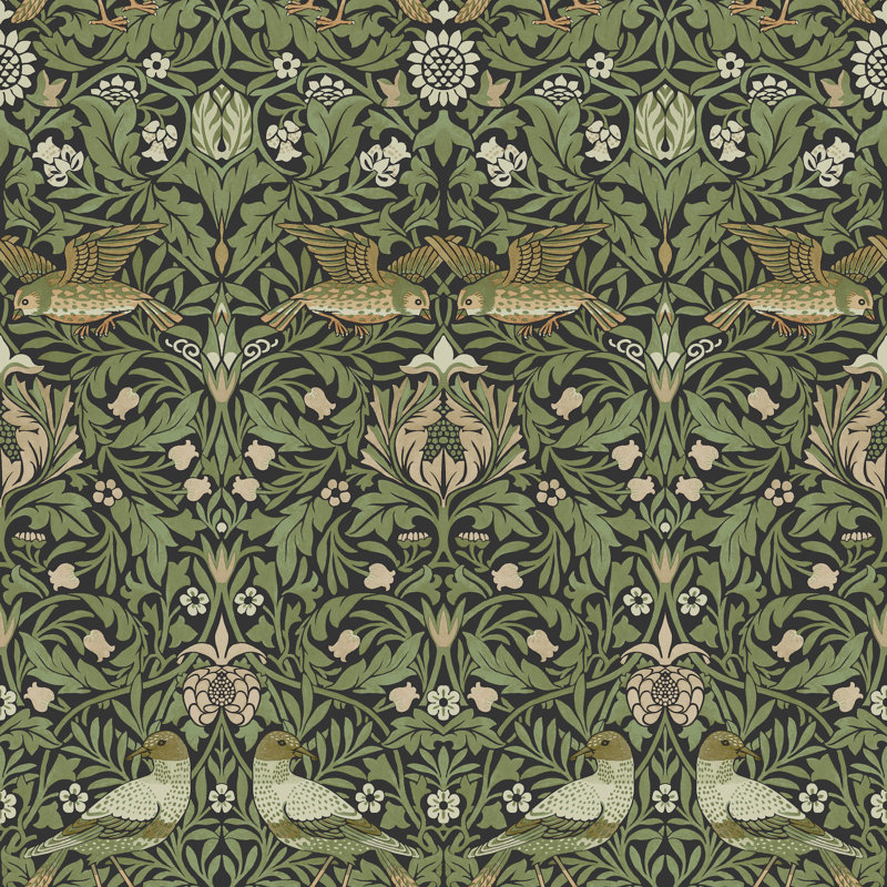 Papier peint oiseau, Vert